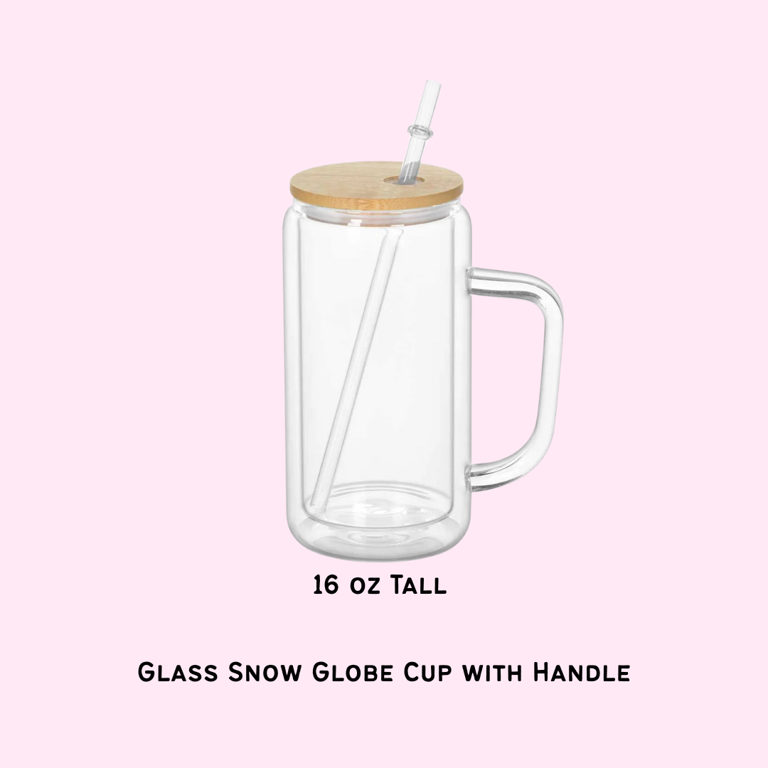 16 oz Tall Glass Snow Globe Cup with Handle
